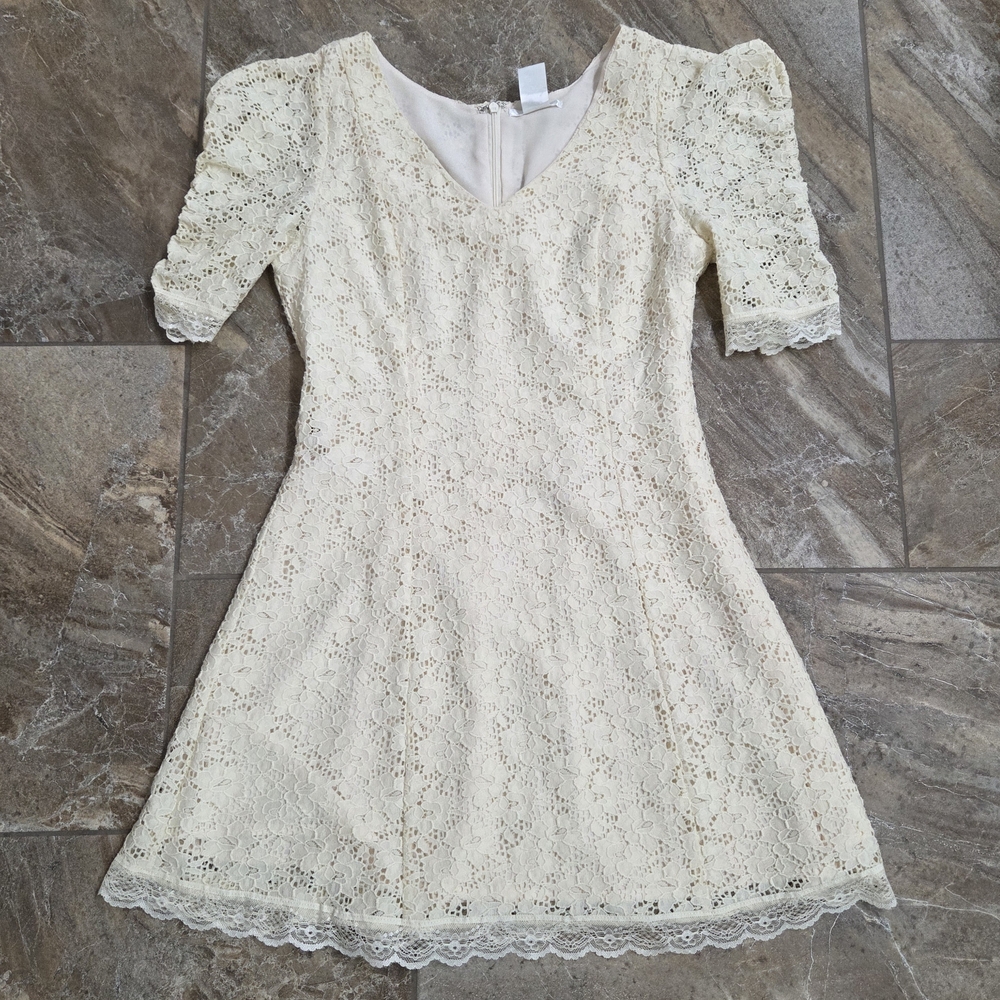 Esley Ivory Lace Mini Dress Womens‎ S Feminine Chic Boho Classy Spring